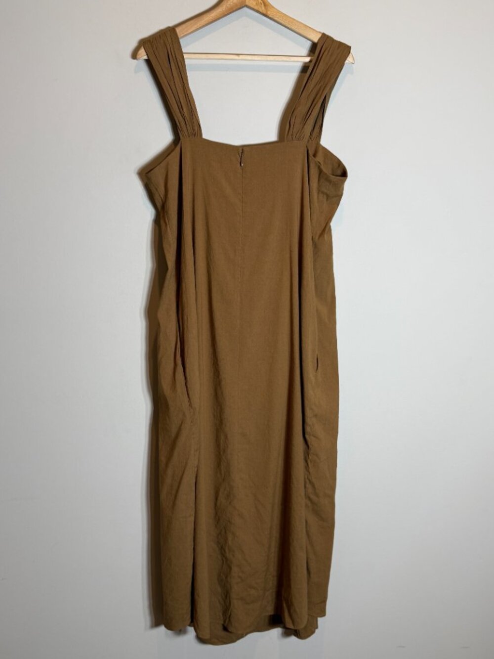 Vince Linen Square Neck A-Line Midi Dress Women's Large Brown Minimalist Chic - Picture 11 of 16